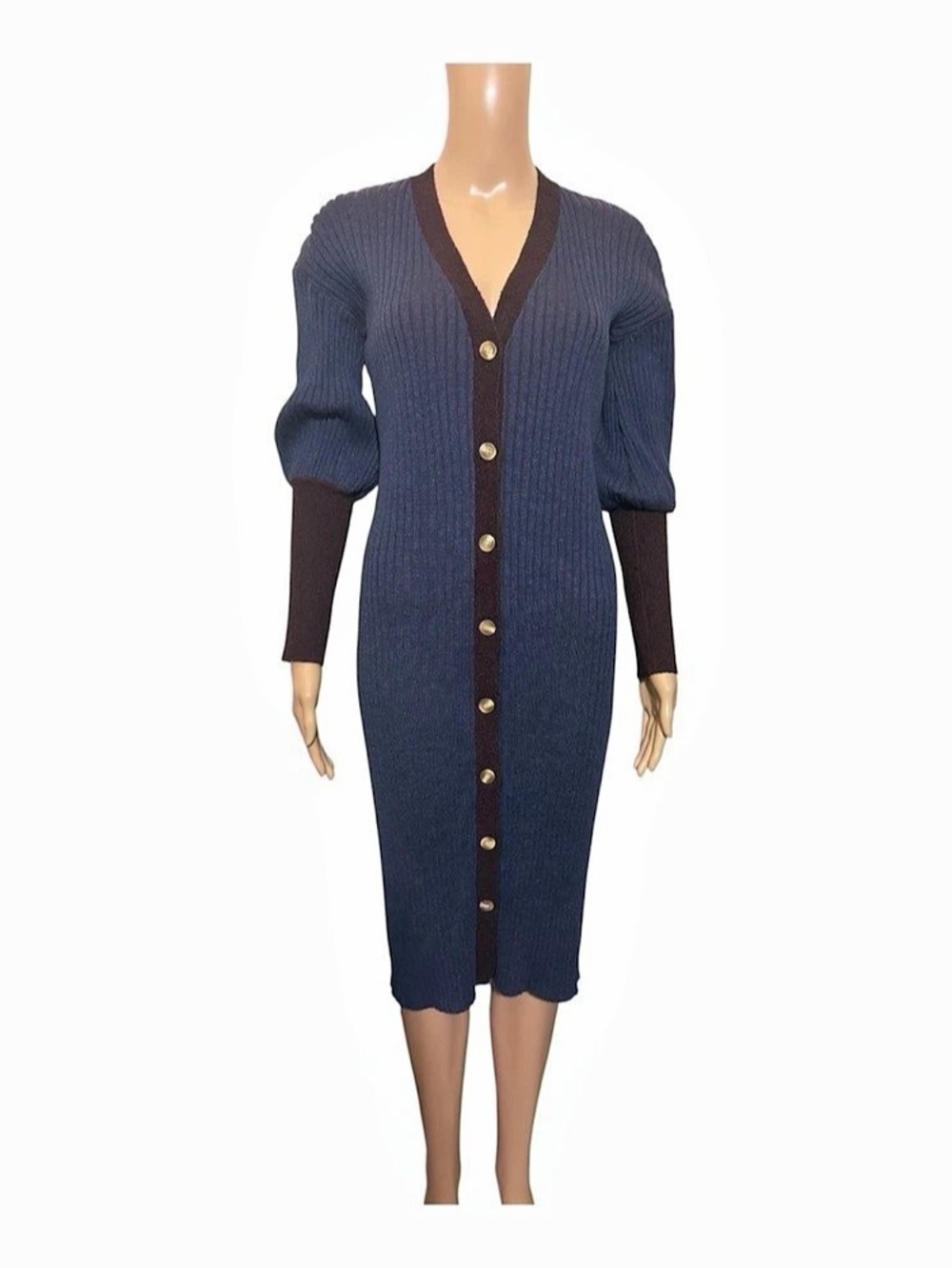 Current Air Ribbed Midi Sweater Dress in Blue Size Medium